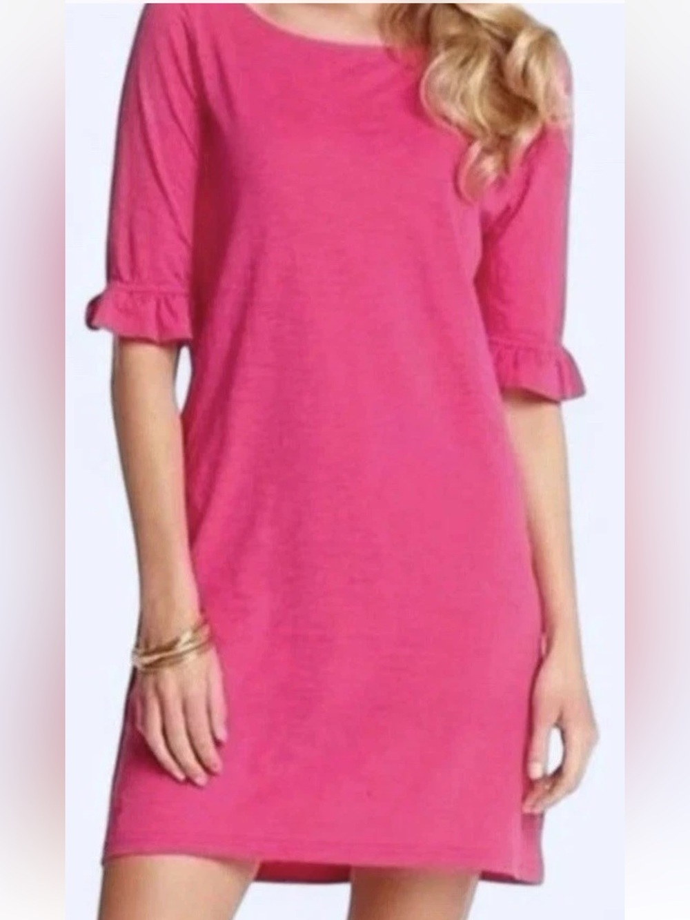 Lilly Pulitzer Women M Shift Dress Pink 3/4 Ruffle Sleeve Classic Beach Comfy